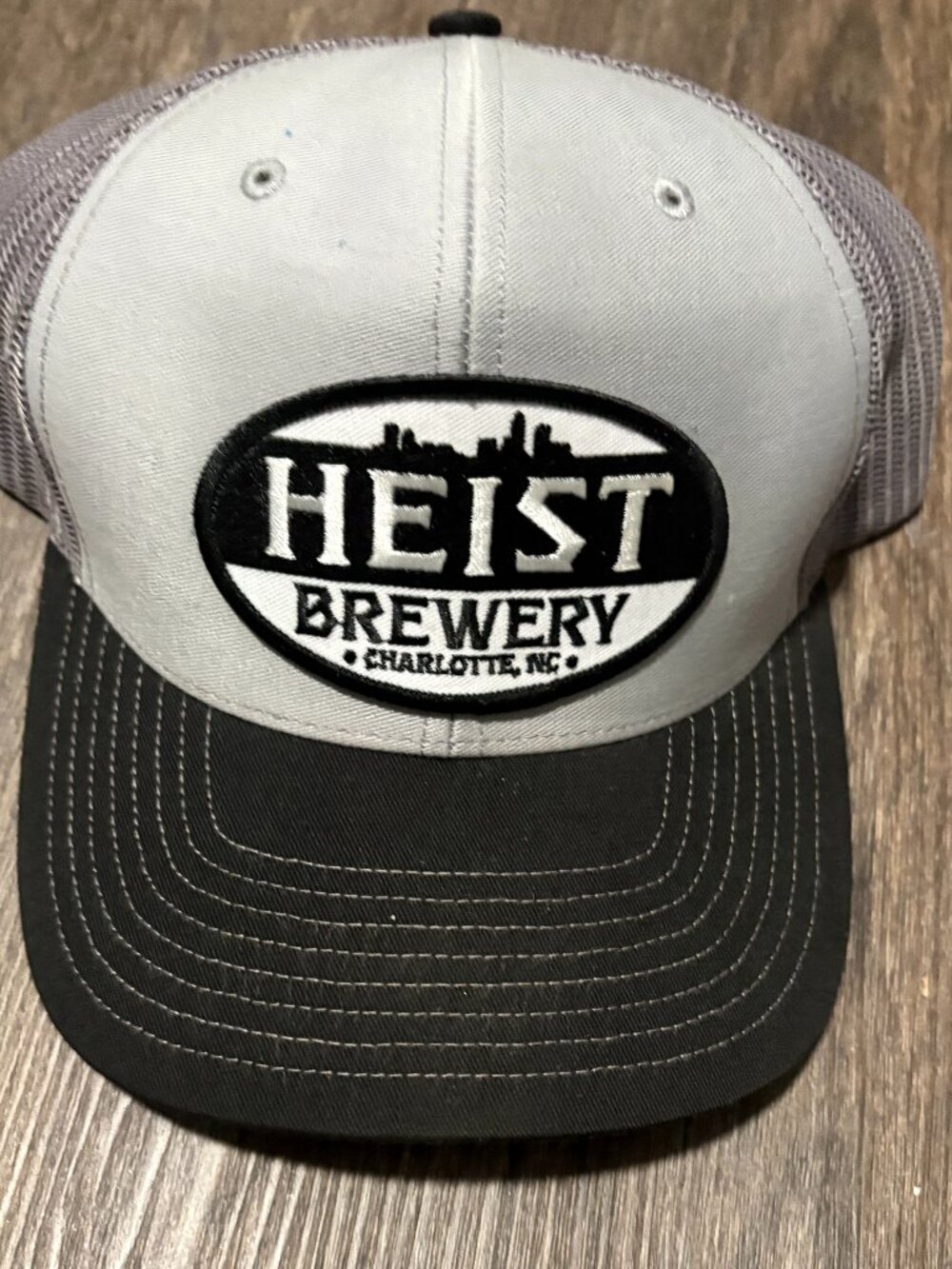 Richardson Trucker Hat Heist Brewery Gray Black Beer Logo EUC Adjustable
